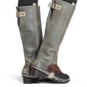 Sorel Slimpack Tall Riding Boots in Shale Gray and Brown Size 7